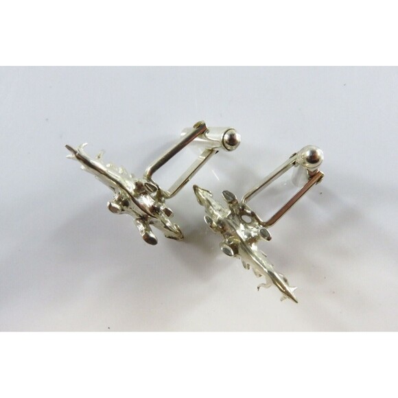 Vintage Stegosaurus Sterling Silver Bullet Back Dress Cufflink Set - Picture 6 of 8